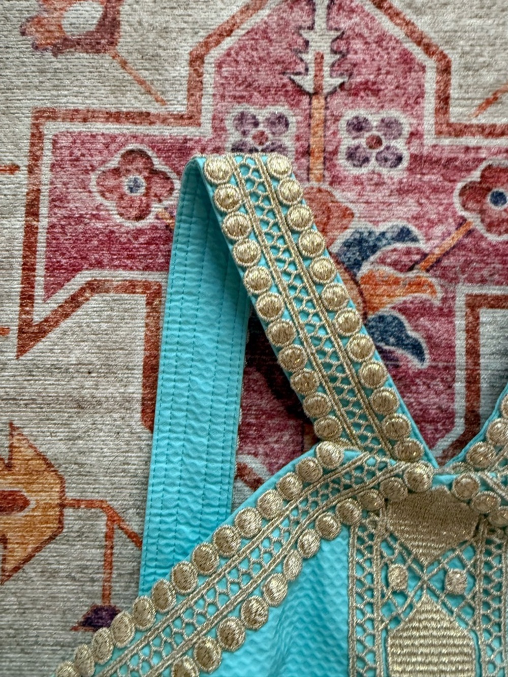 Lilly Pulitzer Turquoise Mini Dress with Gold Trim - Picture 3 of 5